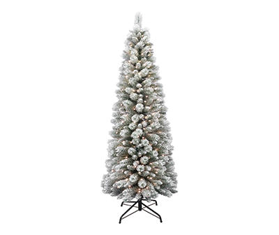 7' Great Falls Flocked Pencil Pre-Lit LED Artificial Christmas Tree