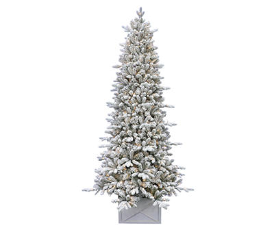 7.5' Cleveland Flocked Pre-Lit LED Artificial Christmas Tree Urn with Dual Color Lights