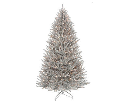 7' Manchester Silver Tinsel Pre-Lit Artificial Christmas Tree