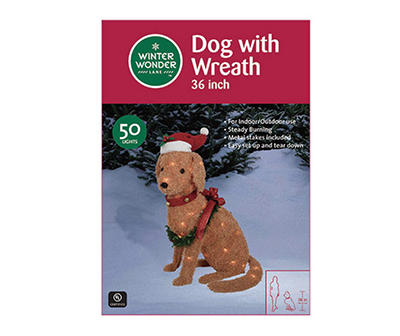 36" Light-Up Dog with Wreath