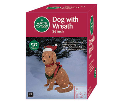 36" Light-Up Dog with Wreath