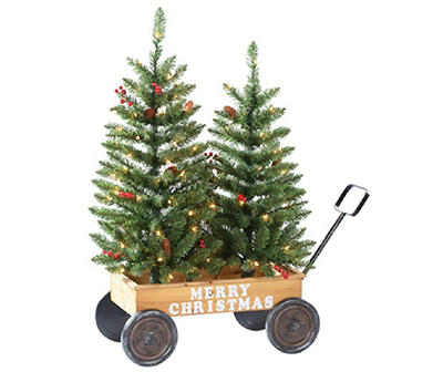 Denver Artificial Christmas Tree Duo in "Merry Christmas" Wagon
