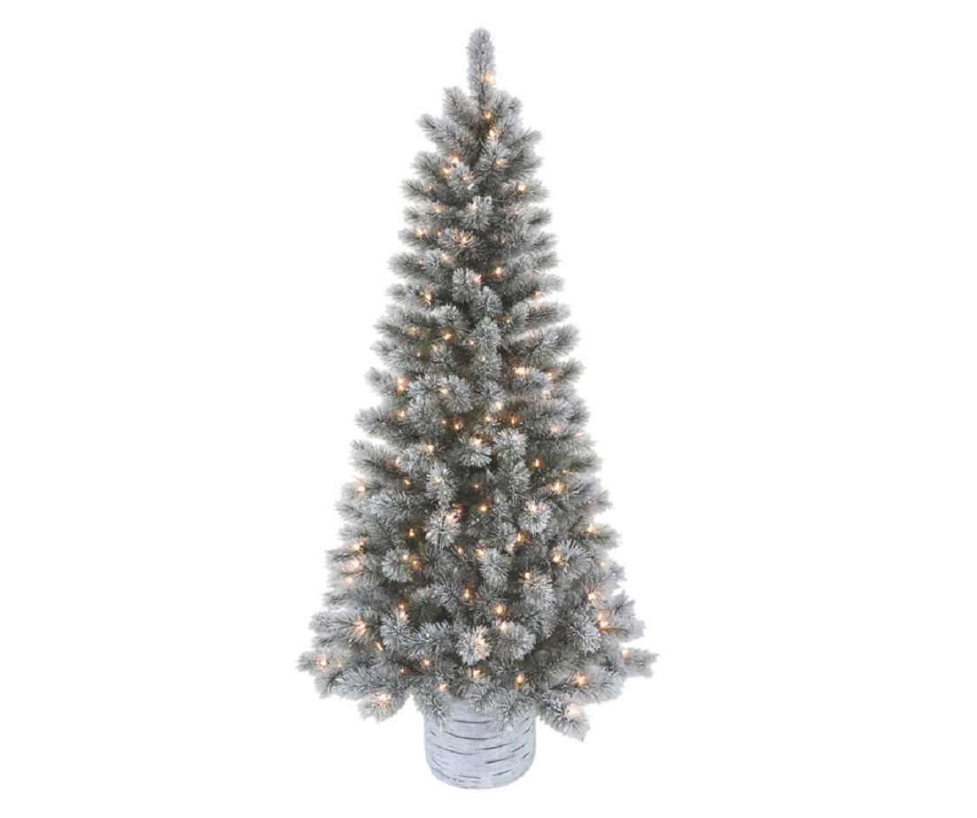 6.5' Blitzen Flocked Hard Needle Pre-Lit Artificial Christmas Urn Tree