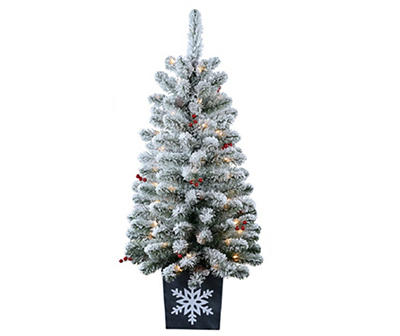 4' Syracuse Flocked Pre-Lit Artificial Christmas Urn Trees, 2-Pack