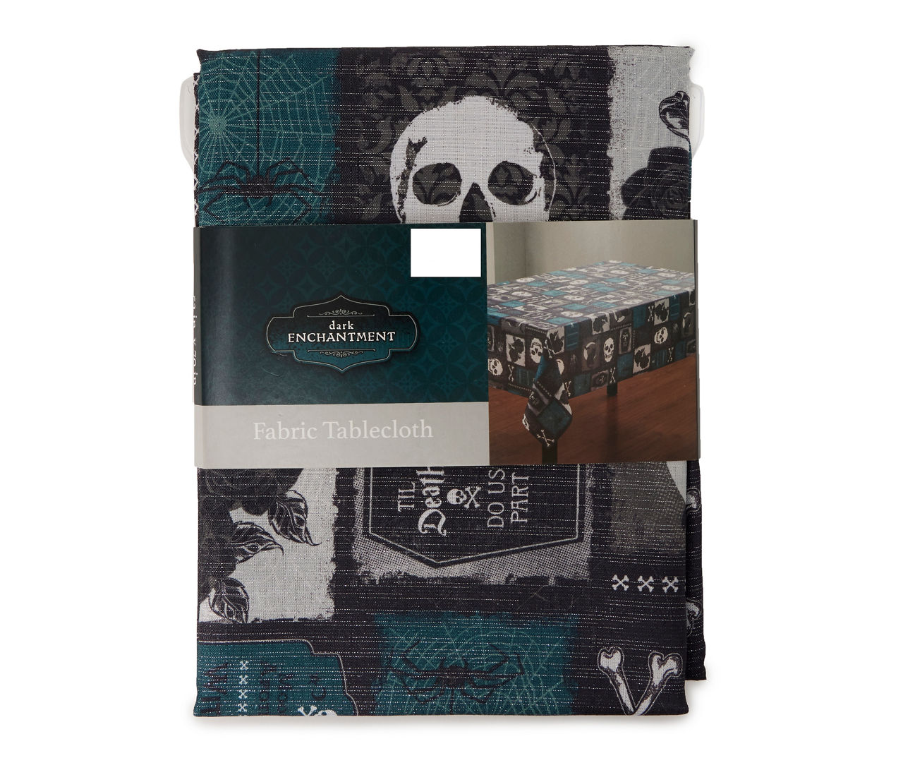 Black & Dark Teal Dark Enchantment Patchwork Fabric Tablecloth, (60" x 102")