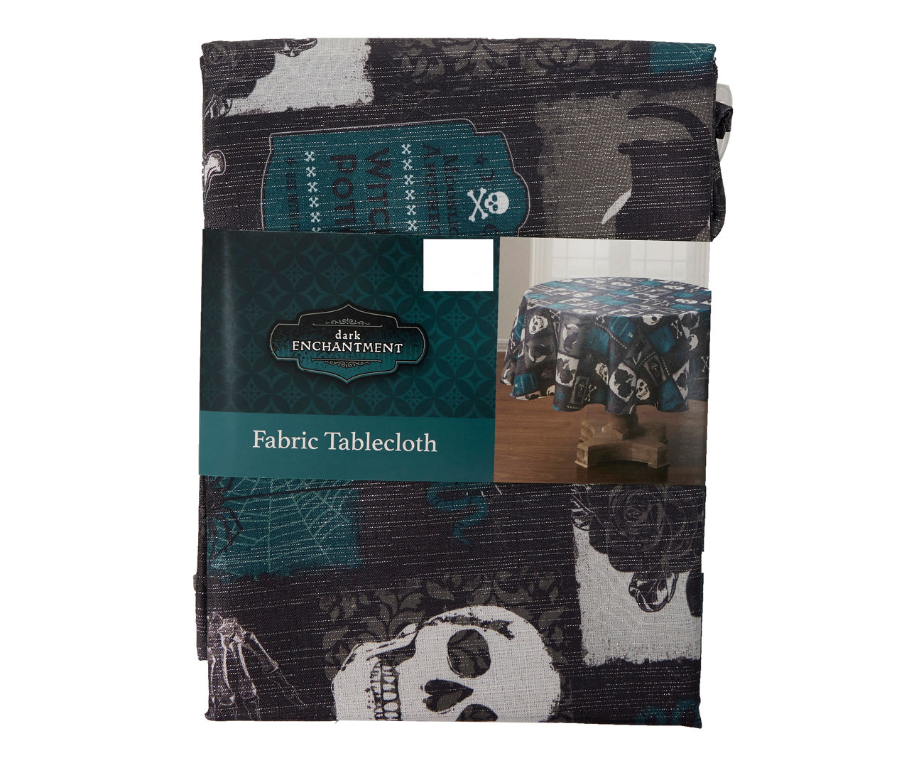 Black & Dark Teal Dark Enchantment Patchwork Round Fabric Tablecloth, (60")