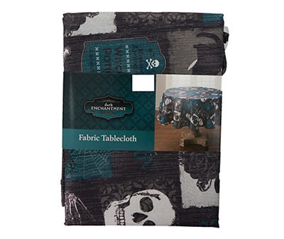 Black & Dark Teal Dark Enchantment Patchwork Fabric Tablecloth