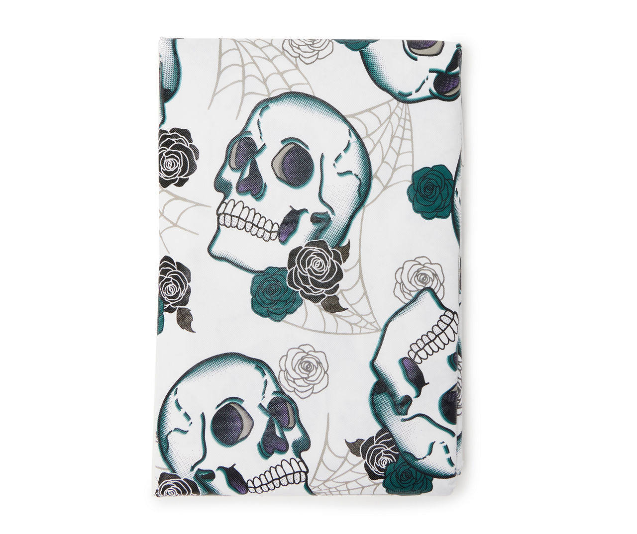 White & Dark Teal Floral Skulls PEVA Tablecloth, (52" x 70")