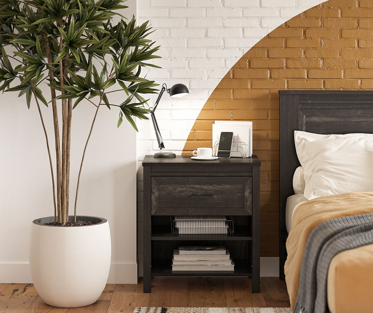 Silverton Black Oak Nightstand with USB Charging