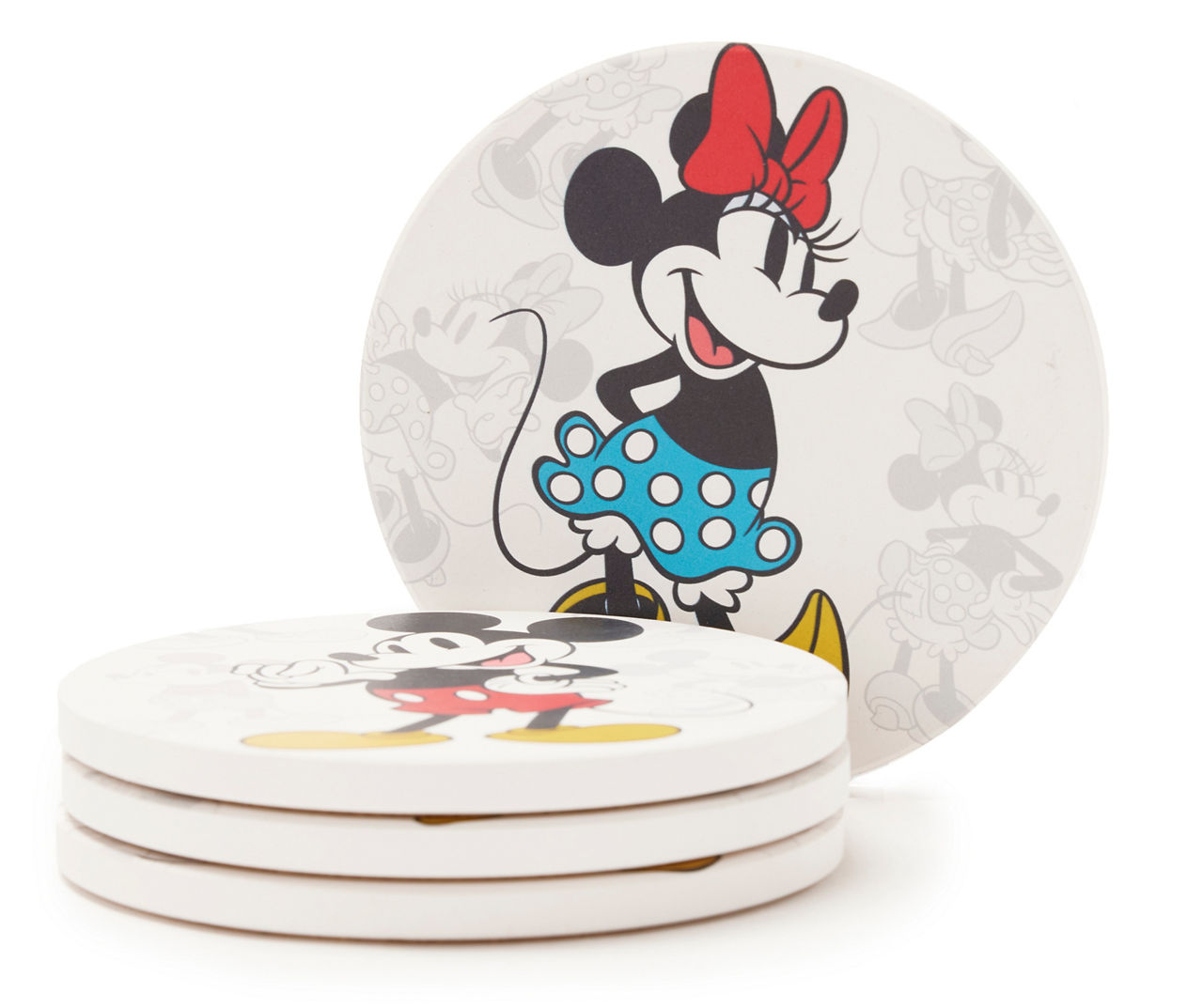 Vintage Disney Mickey Mouse Clear Coasters Set of 4 Round Plastic Acrylic  In Box