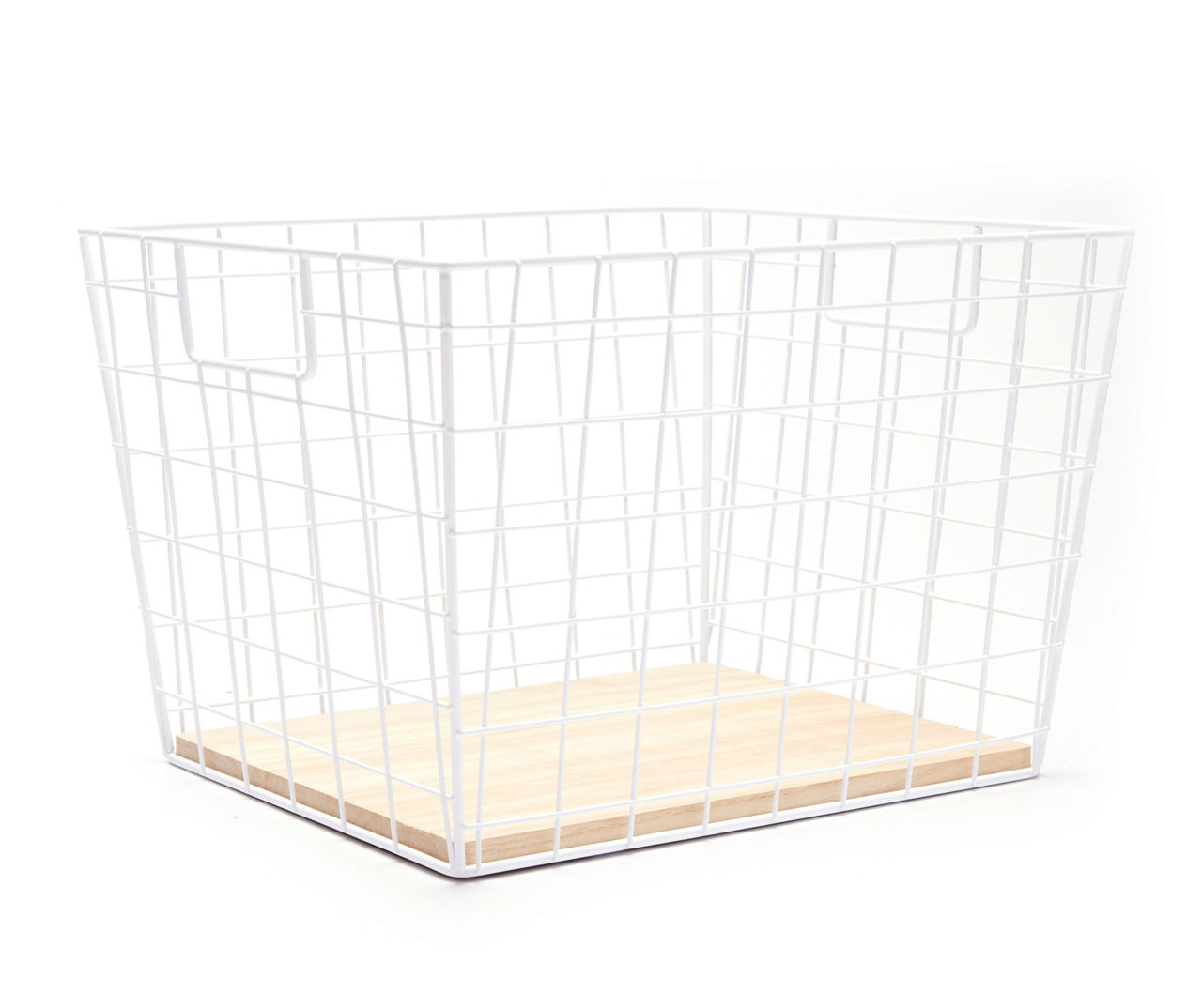 White Tapered Grid Bin with Wood Base