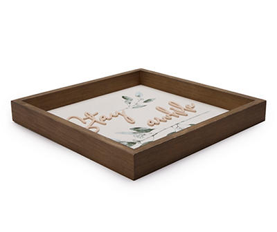 "Stay Awhile" Brown & White Floral Wall Plaque