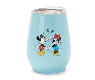 Light Blue Mickey & Minnie Heart Stainless Steel Travel Stemless Wine Mug, 10 oz.