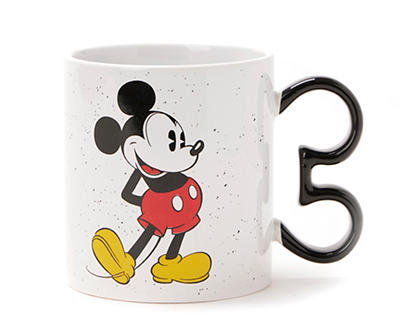 White & Black Mickey Mouse Ear-Shaped Handle Ceramic Mug, 20 oz.