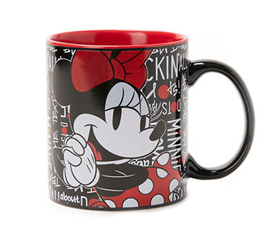 Black & Red Minnie Mouse Typographic Ceramic Mug, 20 oz.