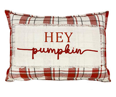 "Hey Pumpkin" Rust & White Plaid Rectangle Throw Pillow