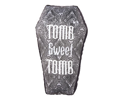 "Tomb Sweet Tomb" Black Coffin Shaped Throw Pillow