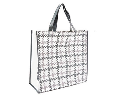 White & Black Houndstooth Reusable Tote Bag