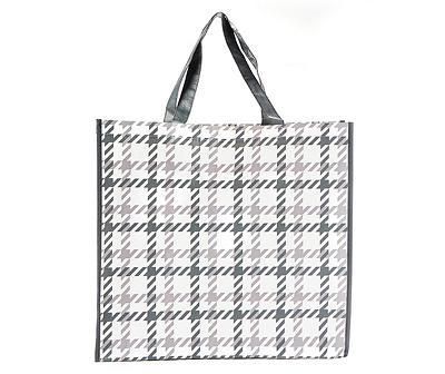 White & Black Houndstooth Reusable Tote Bag