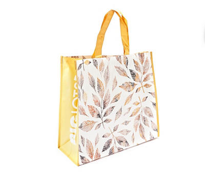 Yellow & White Tie-Dye Leaves Reusable Tote Bag