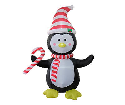 8' LED Inflatable Penguin Holding Candy Cane