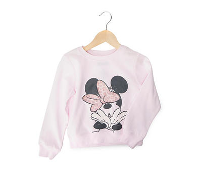 Disney Kids' Dusty Pink Minnie Leopard Bow Fleece Sweatshirt
