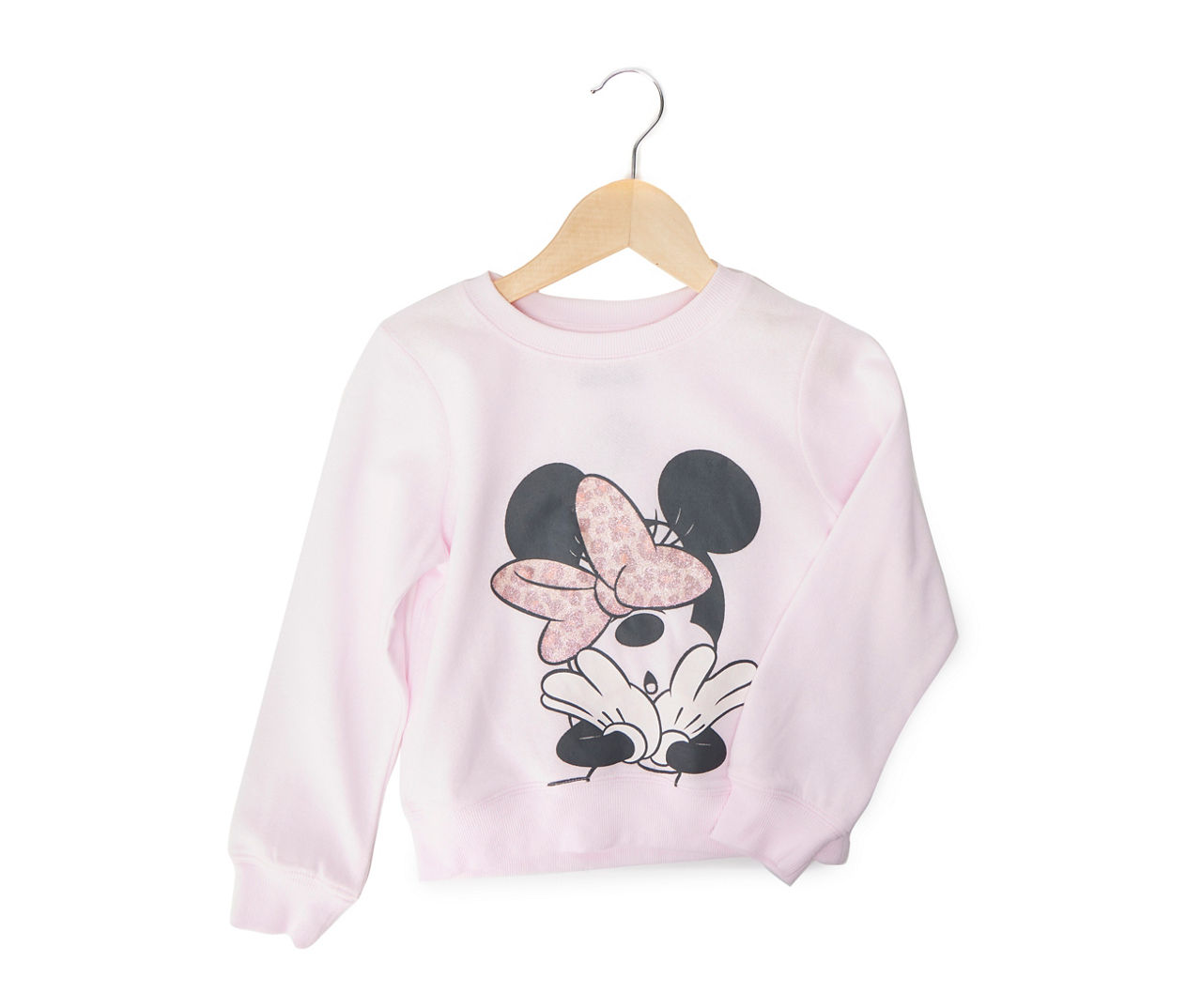 Kids' Size 4 Dusty Pink Minnie Leopard Bow Fleece Sweatshirt