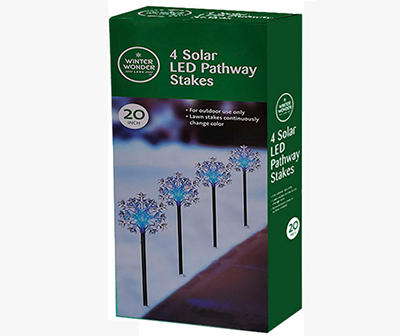 Color-Changing Snowflake 4-Piece LED Solar Pathway Marker Set