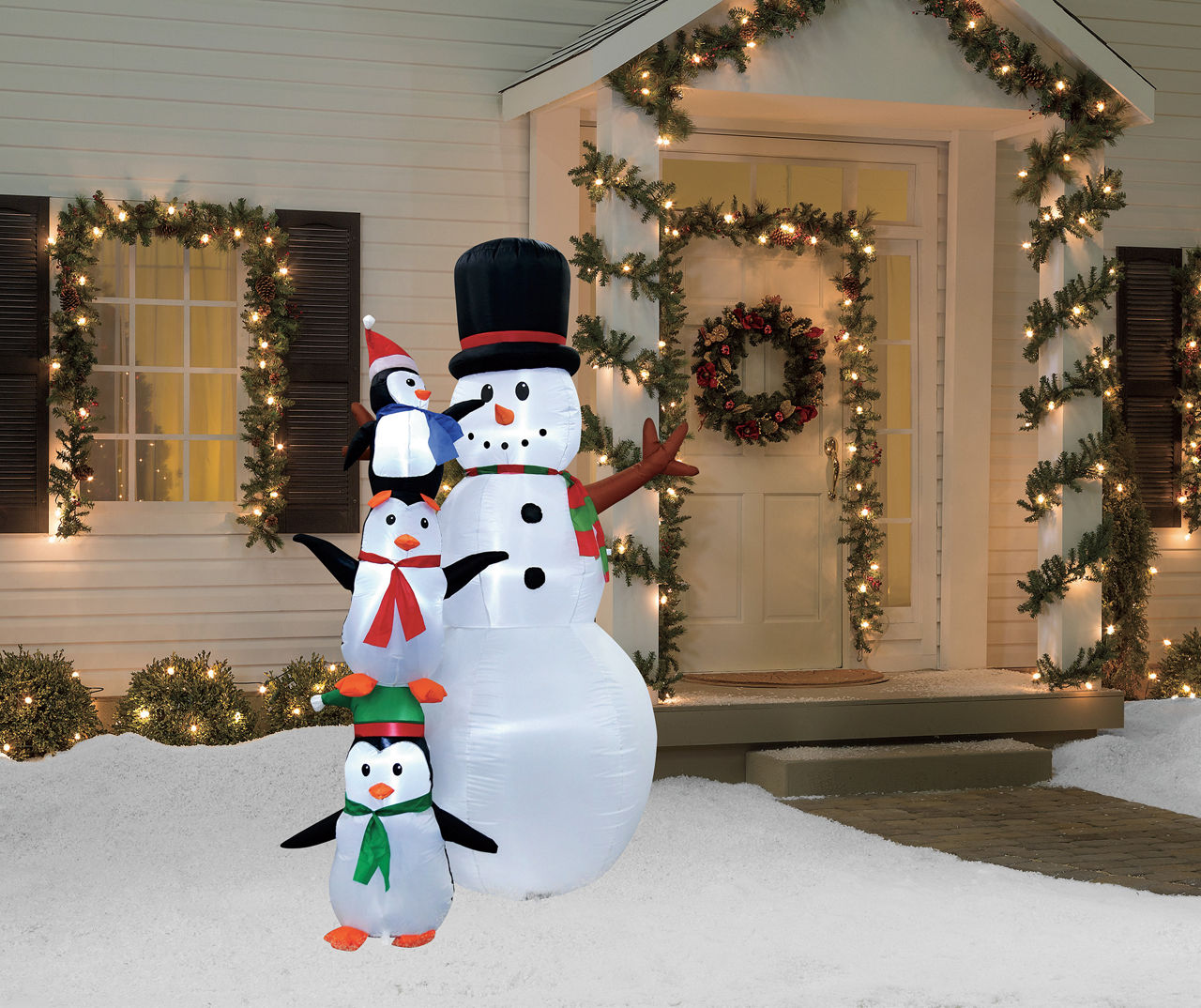 Winter Wonder Lane 8\' Inflatable LED Snowman & Stacked Penguins ...