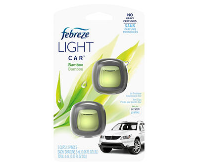 Febreze LIGHT Odor-Eliminating Car Freshener Vent Clip Bamboo, .06 fl. oz. Car Vent Clip, 2 Count