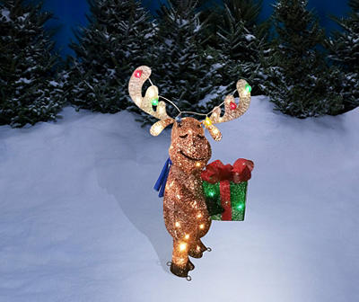 36" LED Moose Holding Gift Box