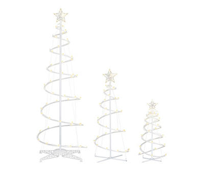 White Spiral Trees 3-Piece LED Decor Set