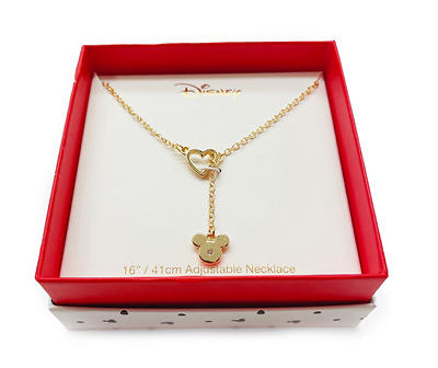 Goldtone & Cubic Zirconia Mickey Icon & Heart Lariat Necklace