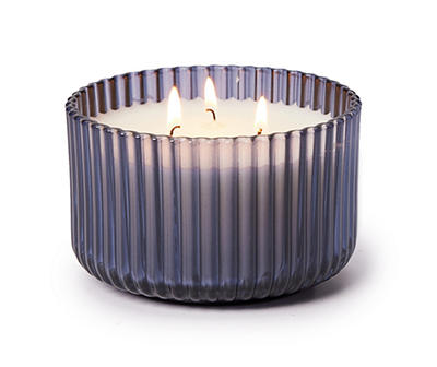 Moonlit Jasmine Blue Rib Glass 3-Wick Jar Candle, 16 oz.