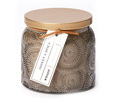 Honey & Spice Taupe Embossed Medallion Jar Candle, 19 oz.