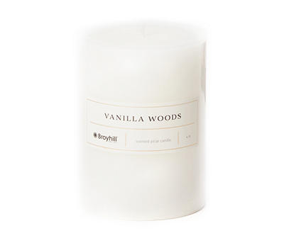 Vanilla Woods White Pillar Candle, (4
