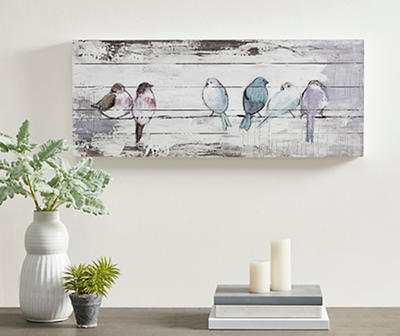 White & Gray Perched Birds Wood Plank Wall Plaque
