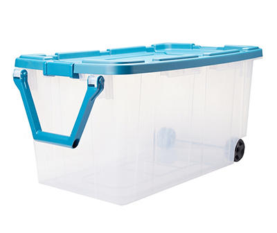 Blue 160-Quart Wheeled Latch Tote with Handle