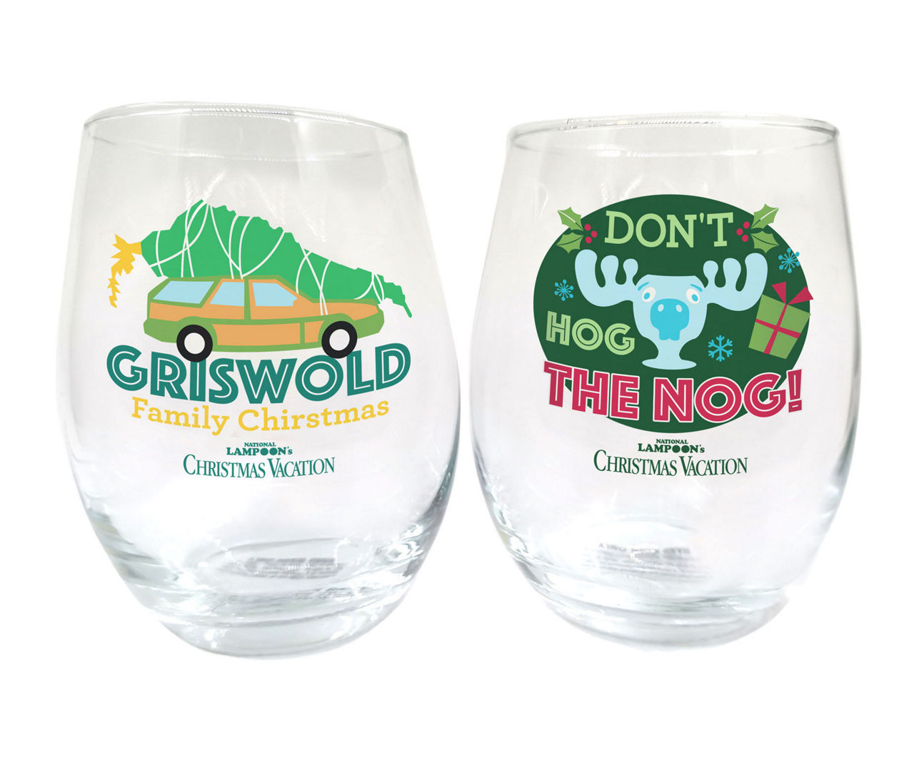 Illustrated Icons 2-Piece Stemless Wine Glass Set