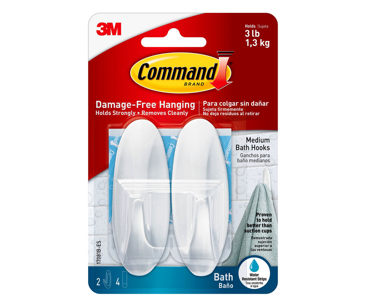3M Command Water Resistant Strips Hook Damage-free Hanging