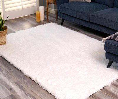 My Magic Carpet White Washable Shag Area Rug, (5' x 7')