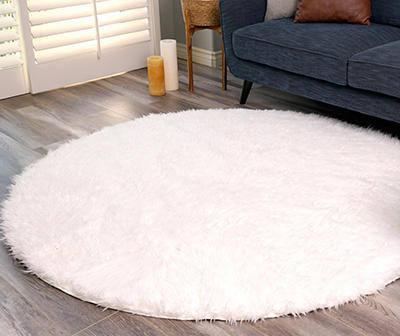 My Magic Carpet White Washable Round Shag Area Rug, (6')