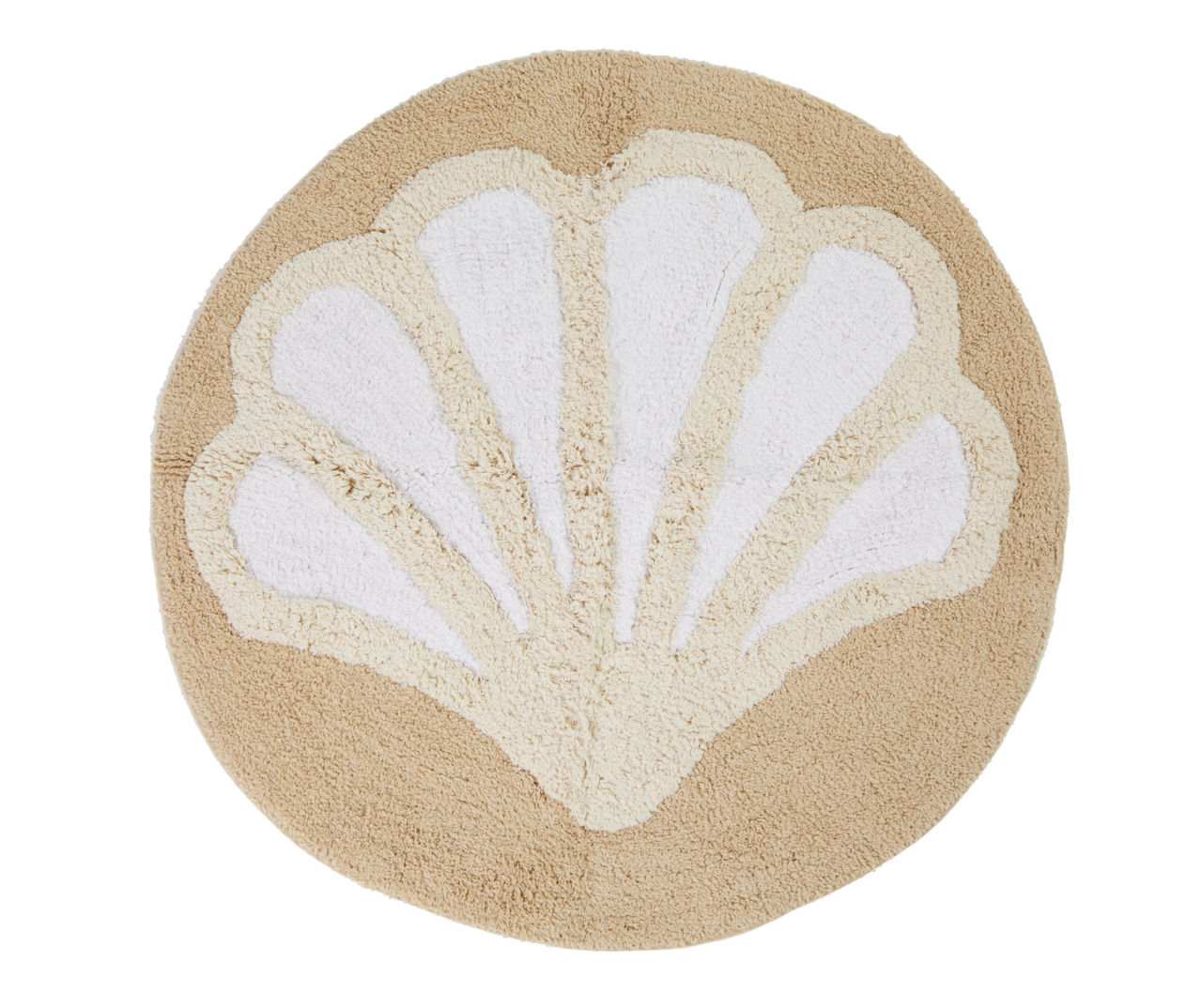 Peppery Home Sea Shell Shaped Bath Mat - beige and white clam bathroom rugs