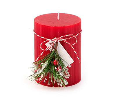 Warm Cinnamon Red Rib Pillar Candle, (4