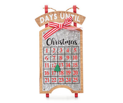 Red & Brown Christmas Countdown Magnetic Sled Wall Plaque