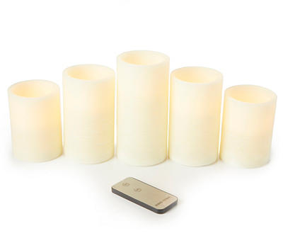 Ivory 5-Piece LED Pillar Candle Set