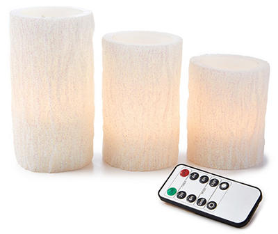 White Birch 3-Piece LED Pillar Candle Set