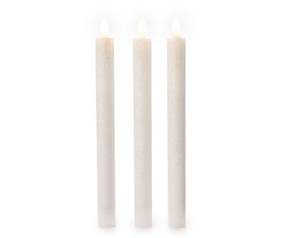 Pearlescent White Textured LED Taper Candles, 3-Pack