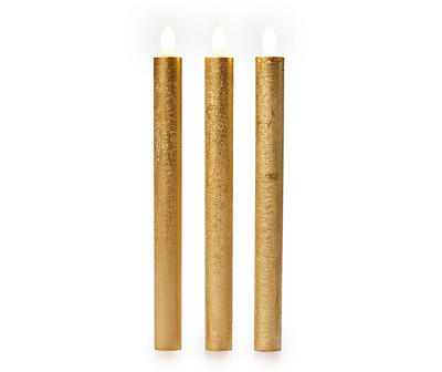 Gold Textured LED Taper Candles, 3-Pack