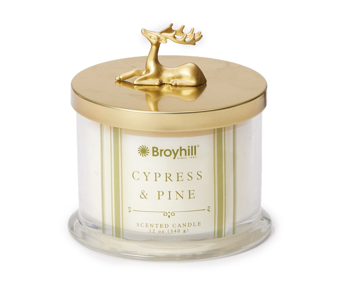 Cypress Pine White & Gold Deer Lid Jar Candle, 12 oz.